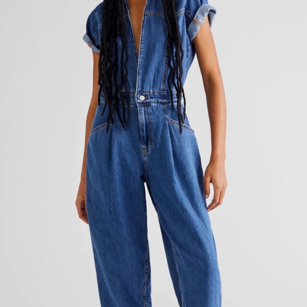 Free People Blue Denim Jeans Overalls
